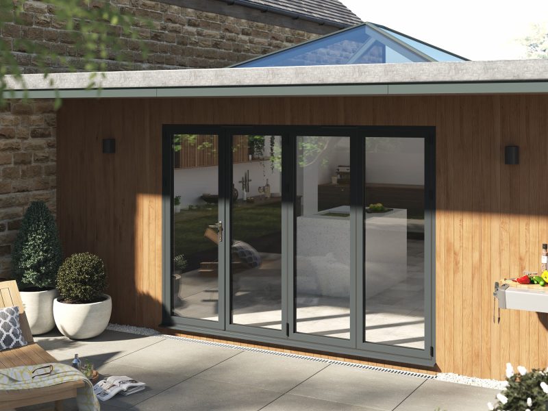 Black aluminium bifold doors from Korniche for a home in Swindon.